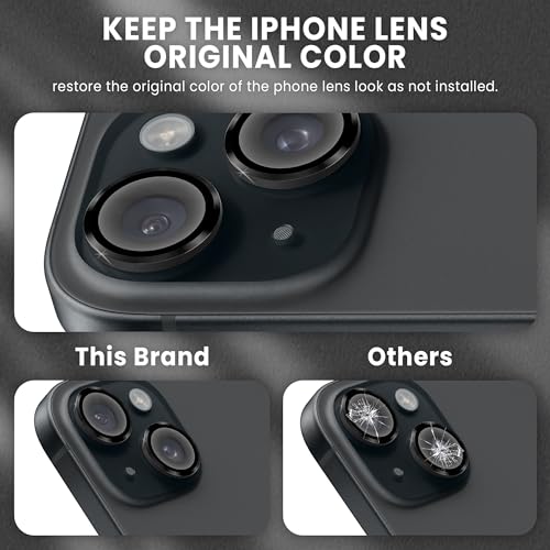 Image of ArmourPro Premium Camera Lens Protector Tempered Glass Compatible For iPhone 15 and iPhone 15 Plus Tough HD Individual Aluminum Alloy Rings 9H Camera Cover , Scratch-Resistant,Camera Lens Protection| Black