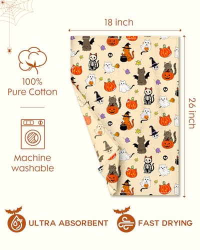 Image of Miss Adola 150GSM Flour Sack Kitchen Towels Set of 2, Spooky Cats | 18 inchx26 inch, Lightweight, Lint-Free, Pure Cotton, Decorative, with Hanging Loop, Absorbent, Softer after Wash, Giftable Package