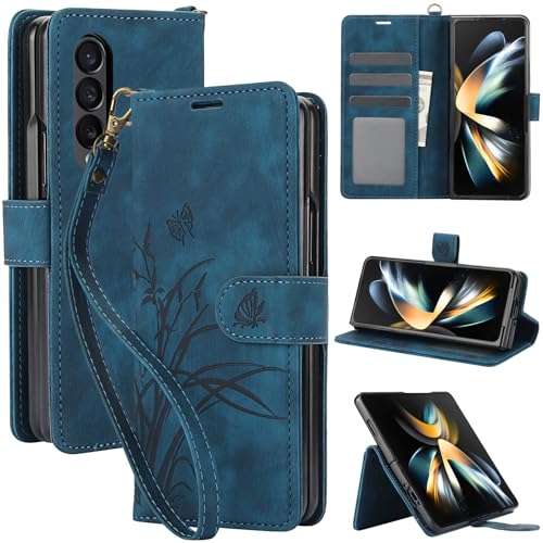 Étui pour Samsung Galaxy Z Fold 4 Asuwish avec porte-cartes et dragonne noire