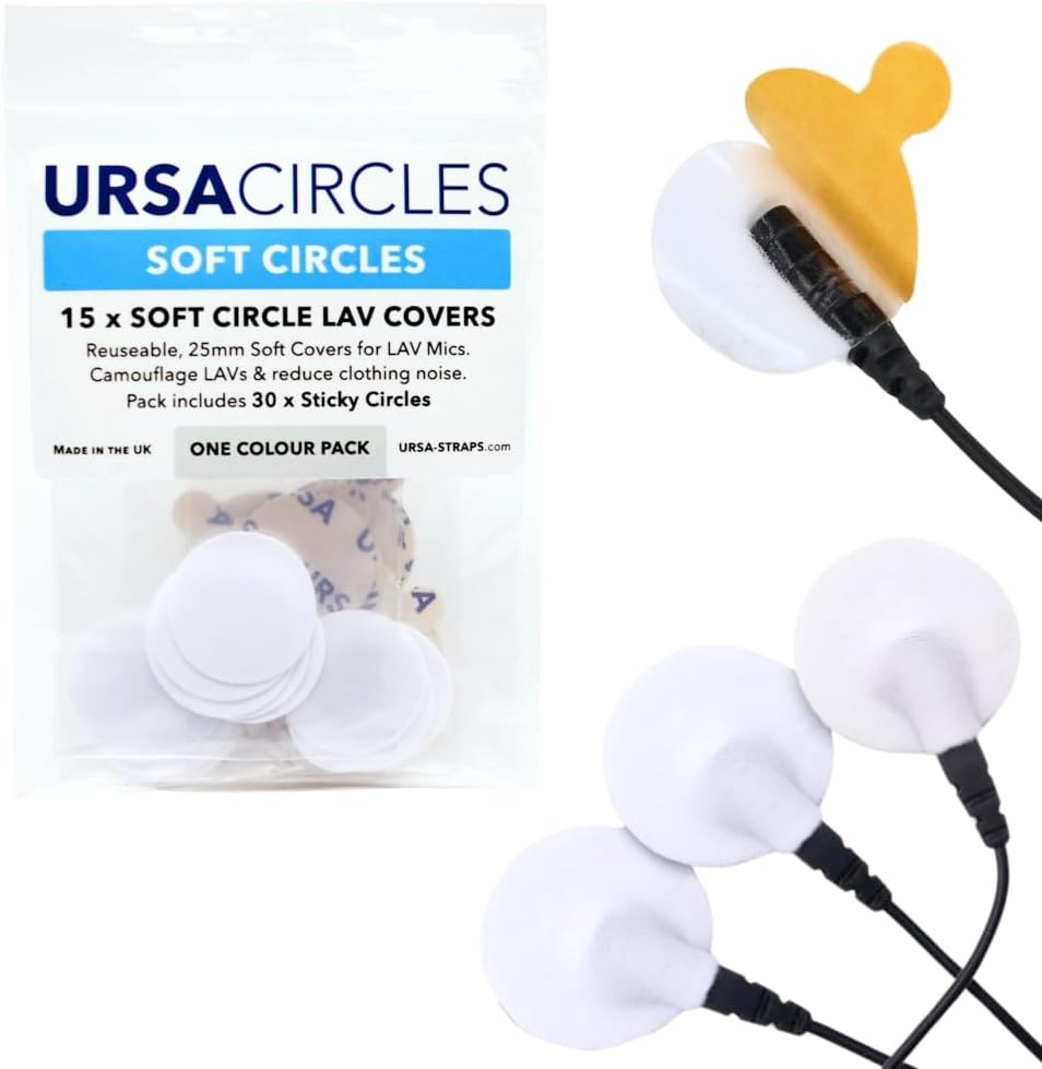 URSA Straps Soft Circles Mic Tape: Reusable Lav Mic Tape Soft Covers | Wind Shield and Camouflage for Lavalier Mics | 15x Soft Lavalier Tape Circles + 30x Stickies | Microphone Tape White