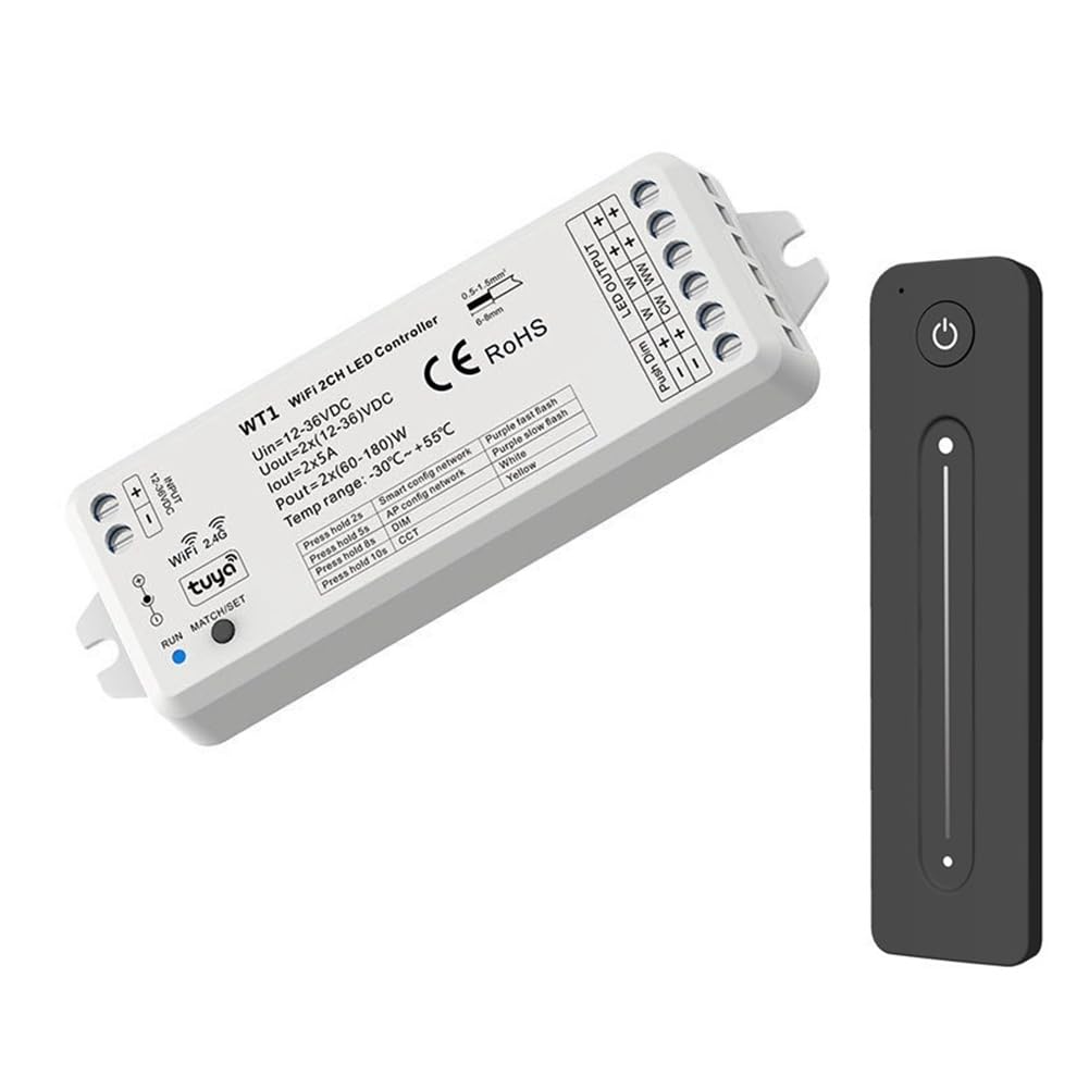 BOFRHME Tuya LED Dimmer 12-36V 2CH with 2.4G Wireless Remote Control LED Strip Controller for Single Color LED Strip