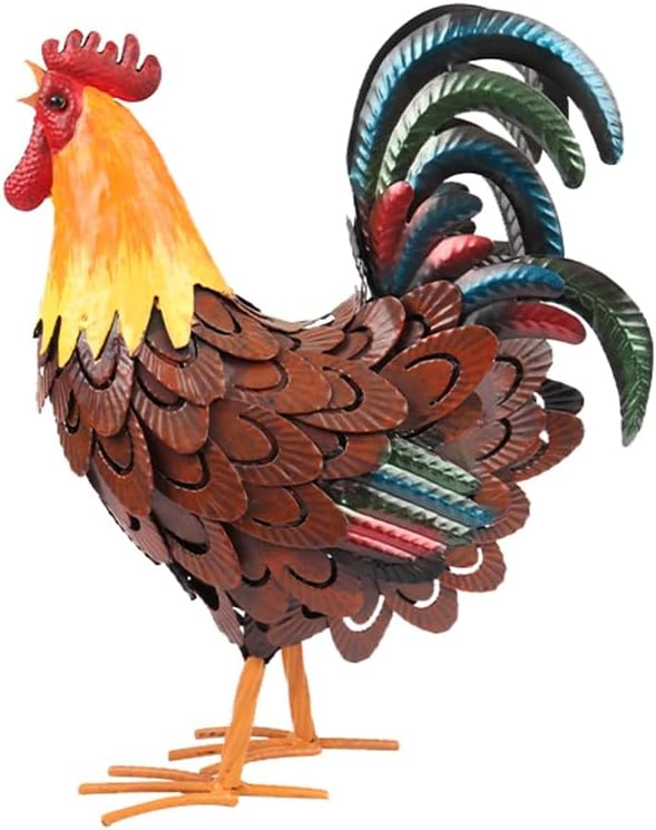 Metal Rooster Decor Outdoor Garden Statues Chicken Sculpture for Backyard Decor & Lawn Ornaments