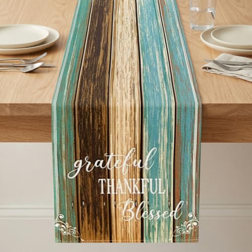 Kerton Stork Farmhouse Teal Table Runners 72 Inches Long, Brown Blue Green