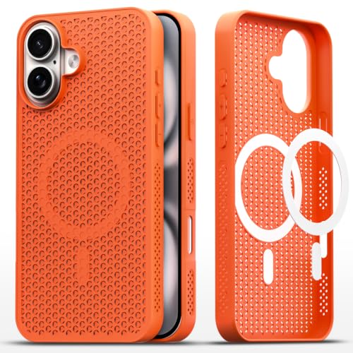 Image of Outlouders Back Cover for iPhone 16 | Honeycomb Cooling Design | Silicone Heat Dissipation | Mag-Safe Compatible | Shockproof Camera Protection Bumper Case (Orange Mag-Safe)