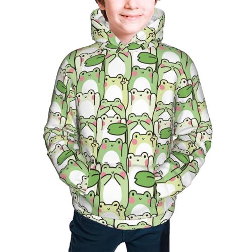 Cute Frog in Various Poses Kids Pullover Hoodies Boys Sweatshirts Girls Athletic Clothes with Pocket2