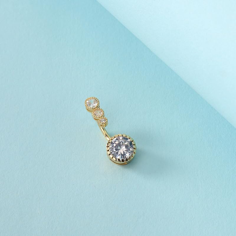 POYAMUSE 14G Belly Button Ring 316L Stainless Steel Navel Piercing Jewelry with Cubic Zirconia - Image 2