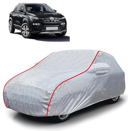 Image of Sulfar 100% Waterproof Car Body Cover Compatible with Mirror for Renault Kiger (Triple Stitched, Full Bottom Elastic, Magic Silver with Red Piping)