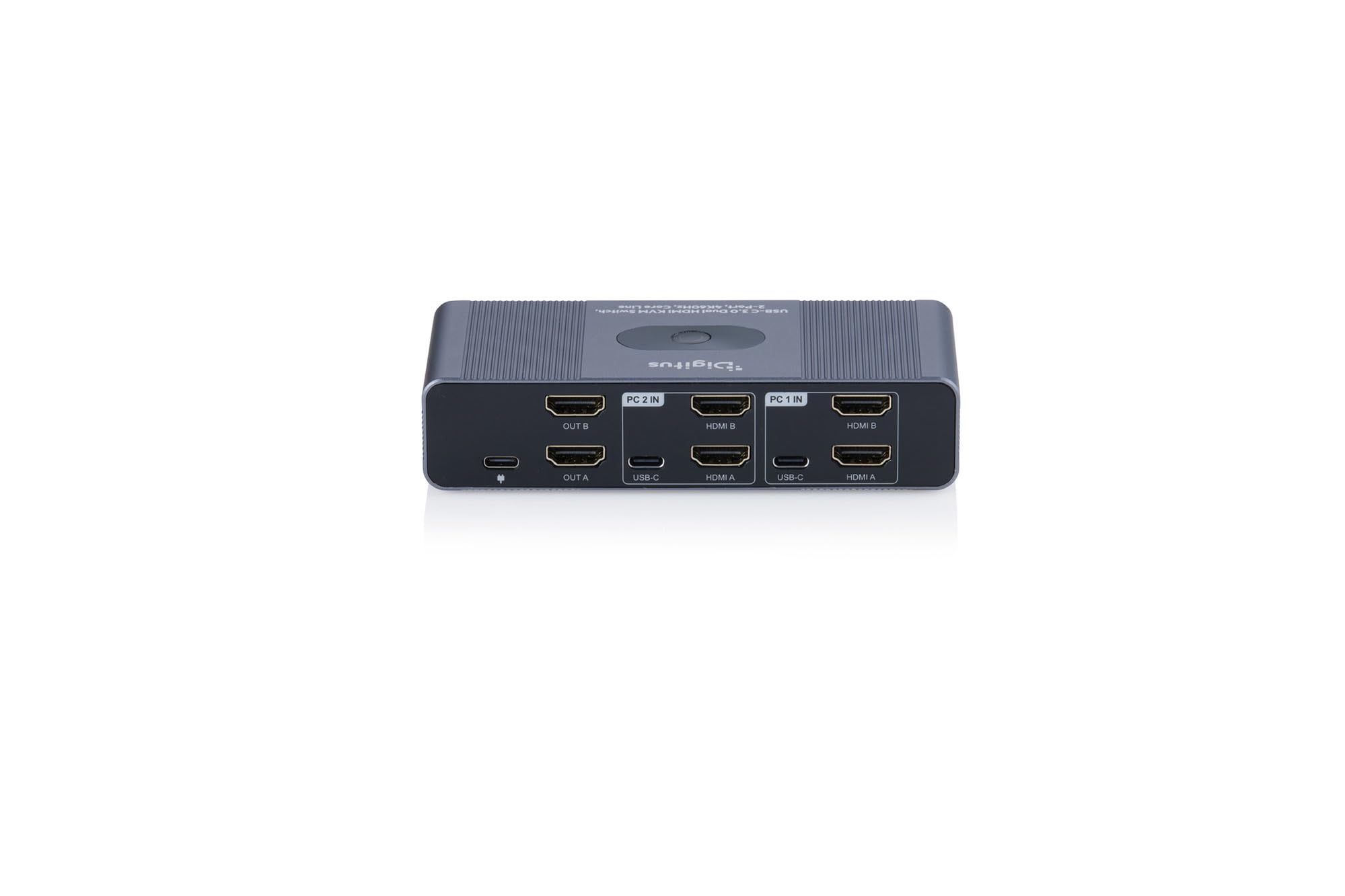 DIGITUS USB-C KVM-Switch – 2 PC 2 Monitore – 3X USB-A, 1x Typ-C 5 Gbit/s | 2x HDMI 2.0 UltraHD 4K 60Hz pro System – 3,5 mm Klinke – Kabelgebundene Fernbedienung – Grau