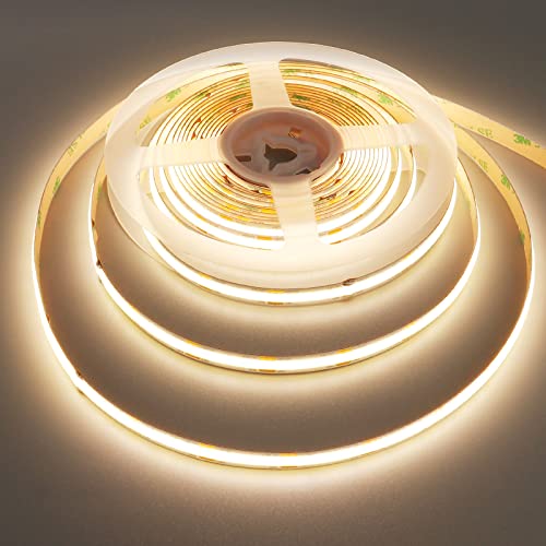 TOPAI 12V COB LED Strip 4000K Natural White 5M Super Bright 4000Lm Dotless CRI90 480LEDs/M Uniform Indoor Use IP20 Flexible Cuttable for Cabinet Home DIY Lighting Projects