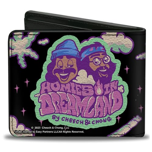 Homies in Dreamland by Cheech & Chong Wallet, Bifold, Cheech and Chong Homies in Dreamland Title Logo Smoke Black, Vegan Leather2