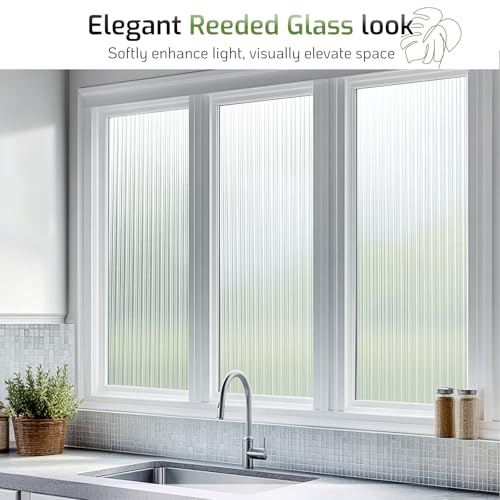 Image of LUTE Reeded Glass Window Privacy Film, Frosted Decor Vinyl, 29.5 inch x 78.7 inch