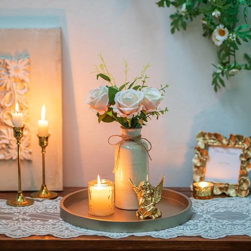 Hanobe Decorative Wooden Tray: Shiny Gold Round Modern Serving Tray 30 cm Country House Golden for Kitchen Coffee Table Candles Decoration - Image 3