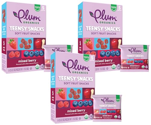 Image of Plum Organics Teensy Snacks Soft Fruit Snacks - Mixed Berry - 0.35 oz Bags (Pack of 15) - Organic Toddler Food Fruit Snacks
