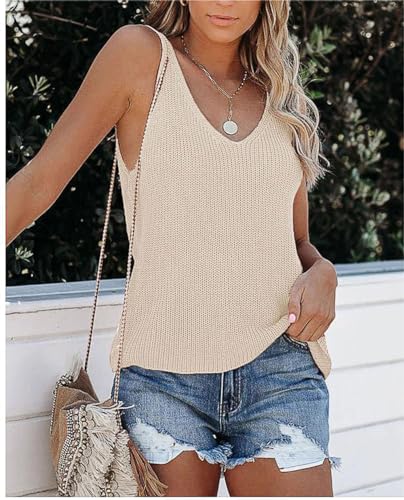 Womens Summer Sleeveless V-Neck Sweater Vest Trendy Loose Casual Knit Tank Tops2