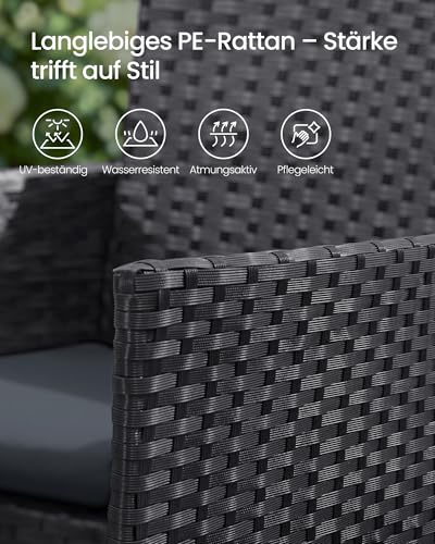 SONGMICS Gartenmöbel-Set, 4-teilig, Balkonmöbel aus PE-Polyrattan, Tisch, 2 Stühle, 2-Sitzer-Bank, Lounge-Möbel Outdoor, Terrassenmöbel, für Terrasse, Balkon, schwarz-grau GGF004B06 5
