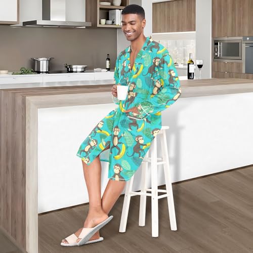 STAYTOP Monkeys and Bananas Men's Kimono Soft Robe Nightgown Long-Sleeve Pajamas Bathrobes4
