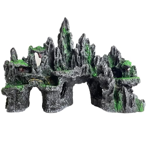 Image of Aquarium Decor Large N Tall Fish Tank Rock Decor with Mountain View Ornaments,Tree House,Cave,Extra Large Fish Tank Decorations
