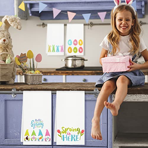 4 Pieces Happy Easter Kitchen Towels Easter Bunny Eggs Rabbit Hand Towels Easter Gnomes Kitchen Towels Holiday Spring Cloth Dish Towels For Cooking Baking #TOP5