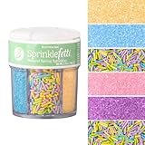 Sweets Indeed Dye Free Pastel Sprinkles 6 Cell, Yellow Blue Purple and Pink Sugar with Pastel Jimmies, No Artificial Dyes, Edible Cake Decorations Baking Ice Cream Cookies Cupcake Topper, 2.75 ounces