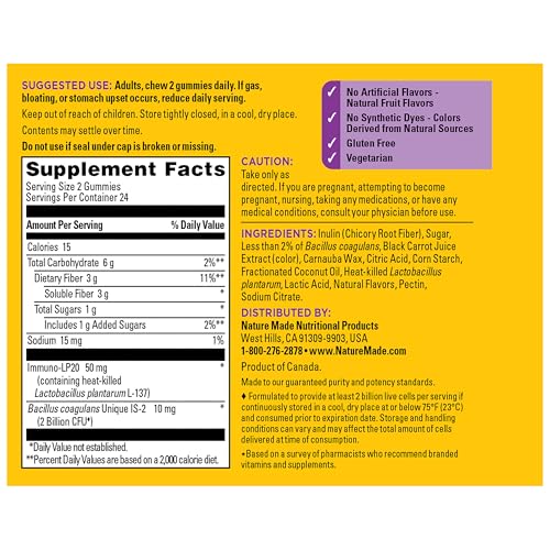 Nature Made Triple-Action Biotics, Prebiotic Fiber Gummies, 48 Gummies - image 8