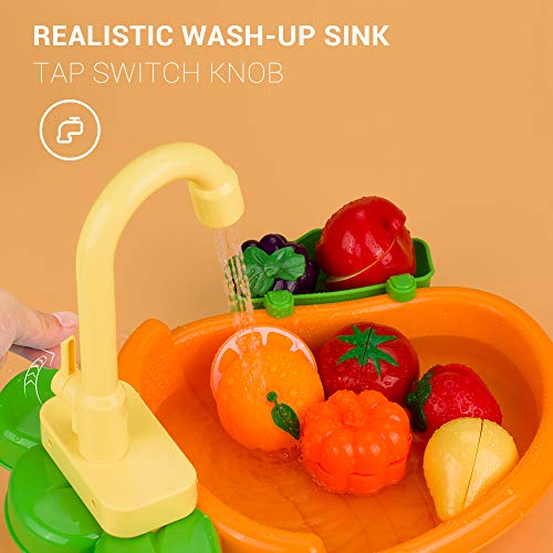 GrowthPic Play Kitchen Sink Toy Set, Water Toys for Kids with Electronic Dishwasher, Pretend Play Utensils Accessories and Play Cutting Food for Boys and Girls
