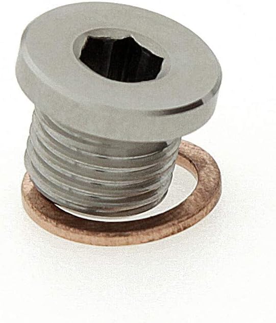 M12 x 1.25 Stainless Steel 316 Threaded Plug Fitting with Copper Washer – Slim Round Allen Key Head – Metric Thread Sealing Plug for Hydraulic, Fluid and Industrial Systems