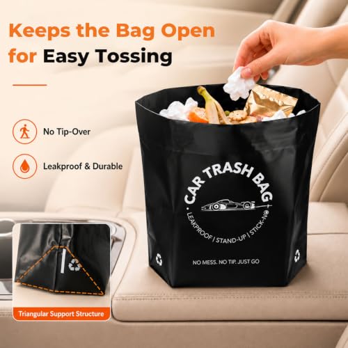 Image of Disposable Car Trash Bags, Stand-Up & Stick-On Car Trash Can Alternative