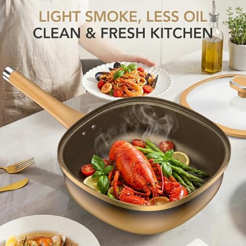 Wok antiadherente de aleación de titanio de 12 pulgadas con tapa y cesta de vapor miniatura 2
