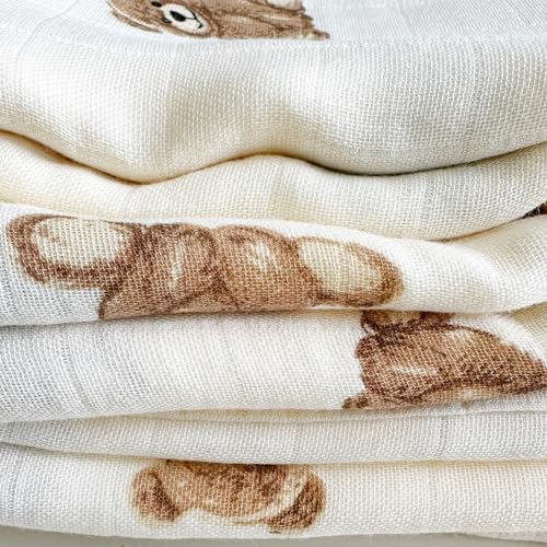 Image of Ali+Oli Teddy Bear Swaddle Blanket, Organic Cotton, Newborn, 47 x 47 | Receiving wrap, Soft muslin blend, Breathable, Lightweight, Nursery essential, Machine washable