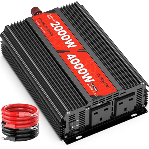 2000W Power Inverter 12v to 240v, DC to AC Converter With Dual UK Sokets for Car Camping Caravan Travel Boats