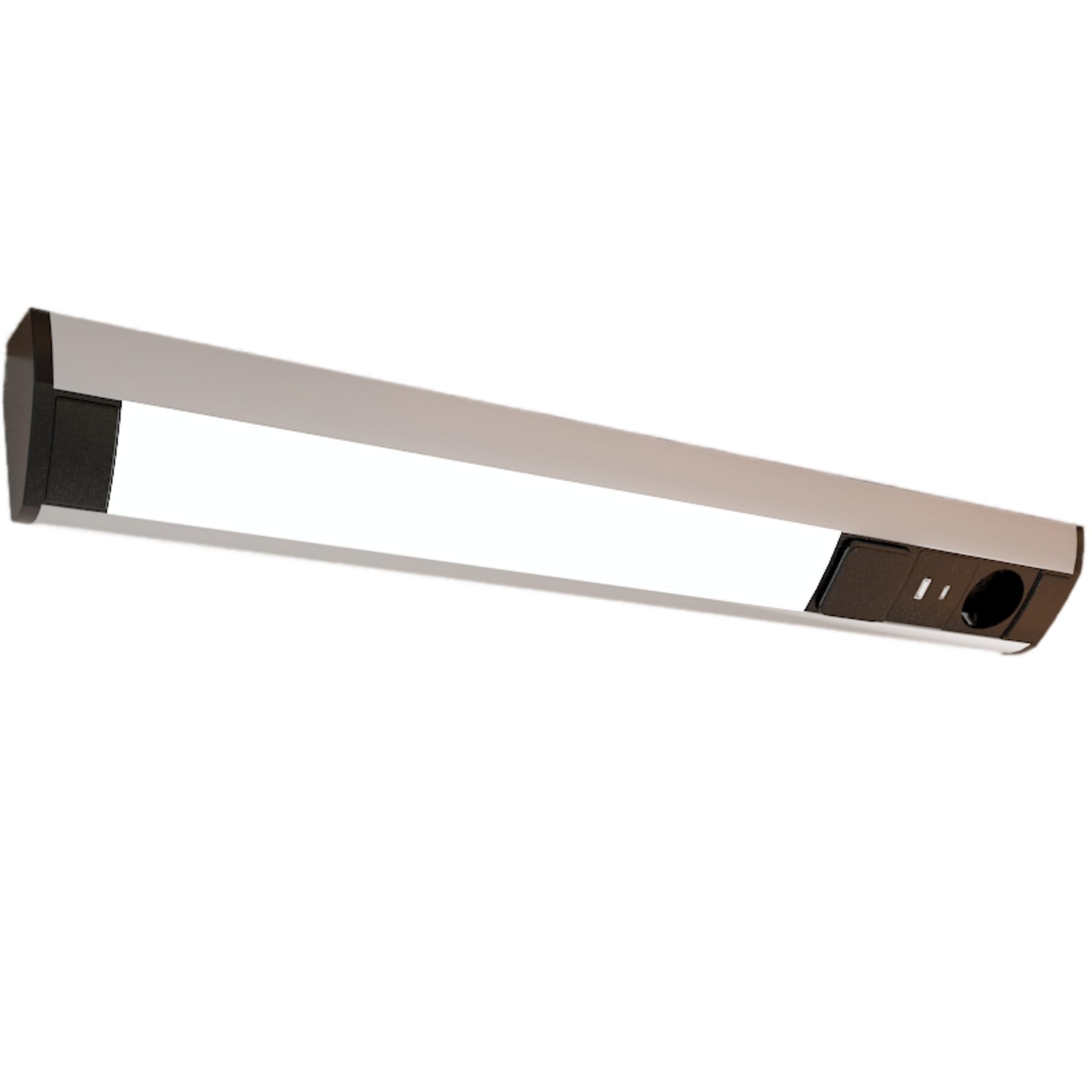 LED onderkastlamp Arusha, lengte 60cm, aluminium & kunststof, zwarte behuizing, met USB A C, neutraal wit licht, aparte lichtschakelaar
