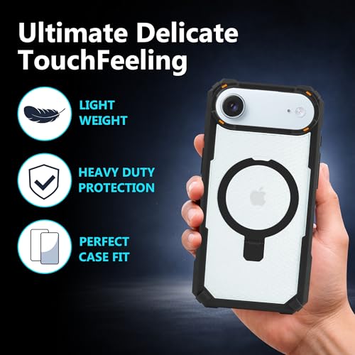 Image of AIBEX Transparent Back Cover Compatible for iPhone 17 Air| Mag-Saf Magnetic Ring Kickstand | Shockproof Dual Layer Military Grade Drop Protection Armor Case| Wireless Charging Support - Black