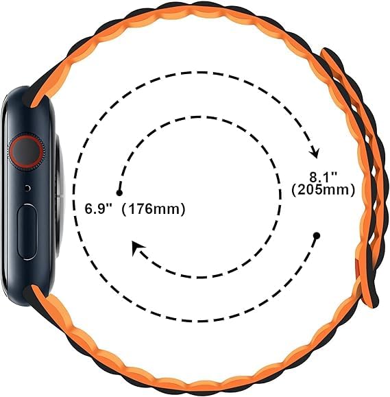 Image of Silicone Magnetic Band Compatible with Apple Watch 38mm 40mm 41mm 42mm 44mm 45mm 49mm, for Series Ultra 9 8 7 SE 6 5 4 3 2 1 Women Men |Watch Not Included (Black /Orange, 42mm /44mm /45mm /49mm)