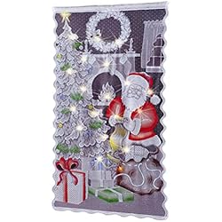 Cortinas Semi Opacas Stecto Cortinas navideñas de encaje con luces LED, decoración navideña, cortinas para ventanas semi opacas de Papá Noel, puerta de salón, dormitorio, decoración del hogar, 102 x 213 cm