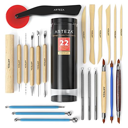 Arteza Pottery Tools & Clay Sculpting Tools, Set of 22 Pieces in PET Storage Tube, for Clay, Pottery, Ceramics Artwork & Holiday Crafts