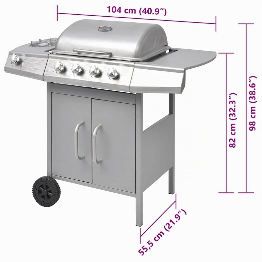 vidaXL Griglia Barbecue a Gas 4+1 Fornelli Argento