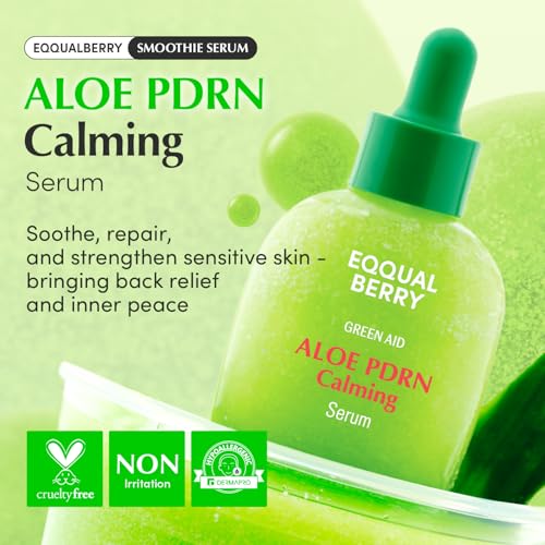 Image of EQQUALBERRY Aloe PDRN Calming Smoothie Serum - Soothing Korean Skin Care for Sensitive Skin, Cica & Aloe for Repair, Hydrating & Radiant Glow, Non-Comedogenic (1.01oz / 30ml)