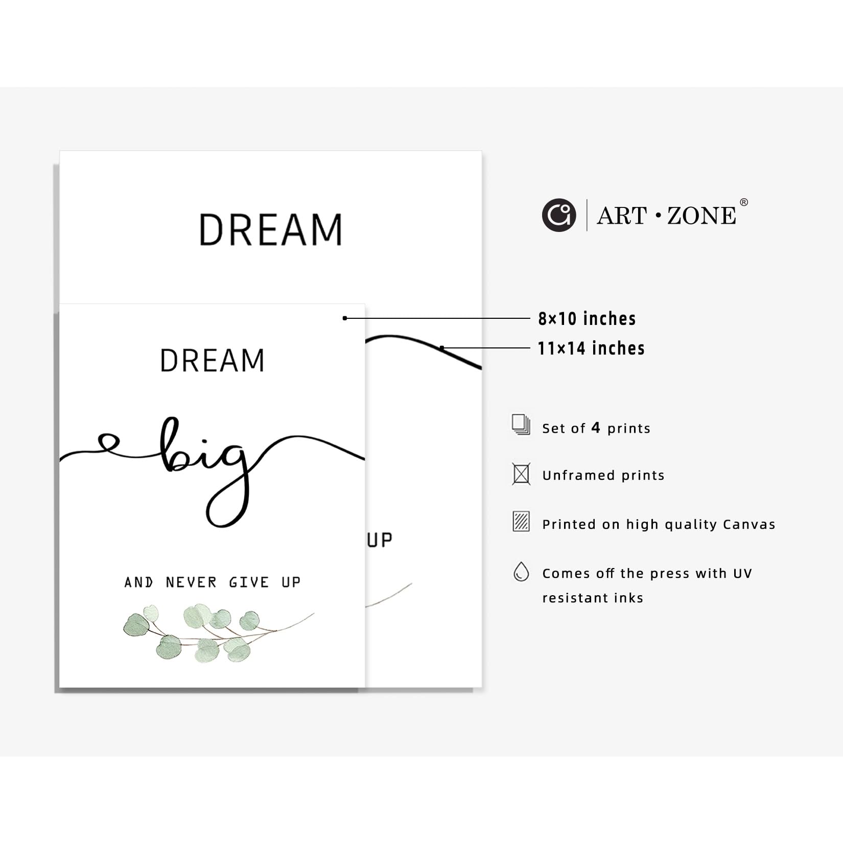 Office Decor Poster 8x10 Canvas Prints Unframed Set of 4, Wall Art Prints for Bedroom, A/ Dream, 8x10 inches - Image 3