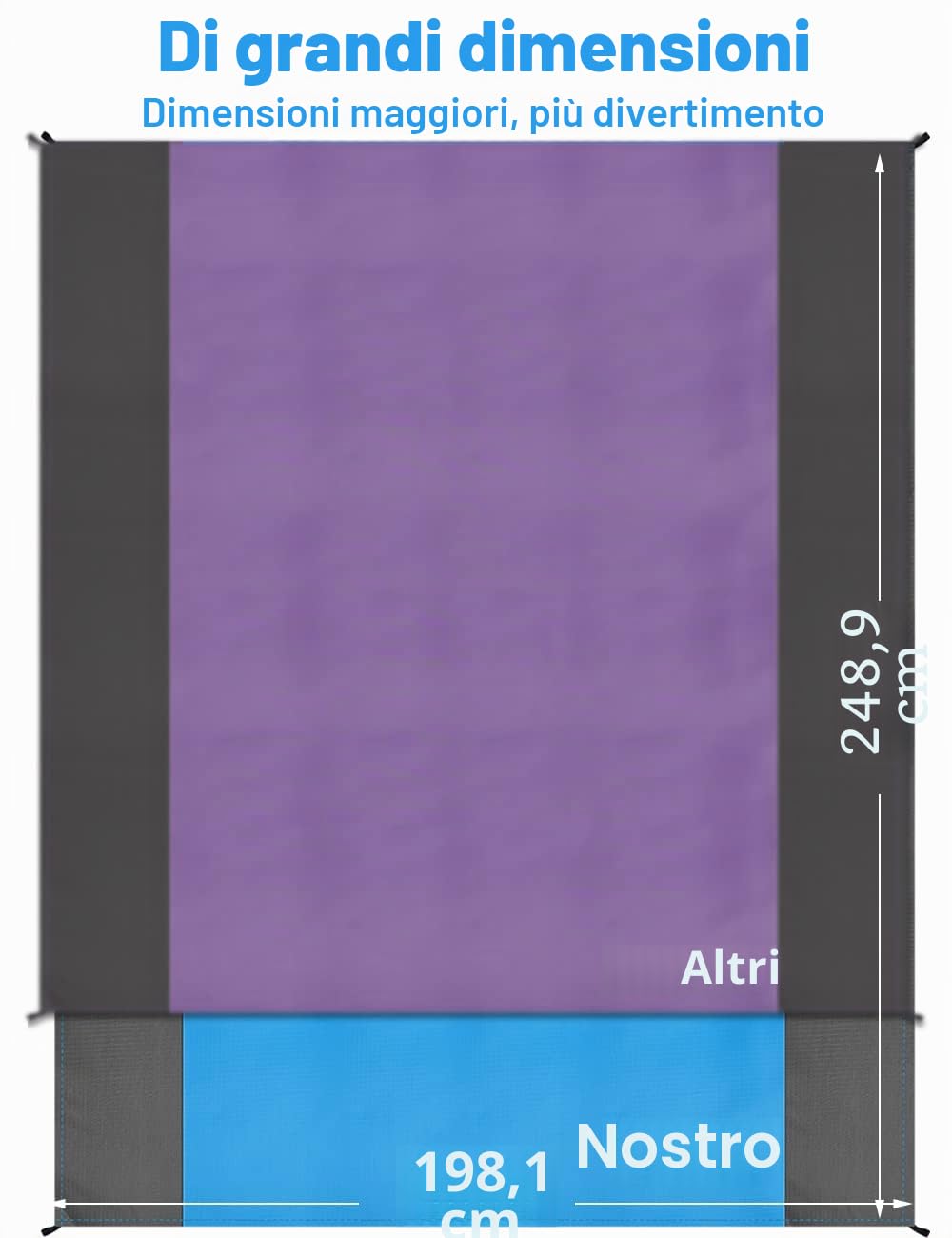 Coperta da Spiaggia Impermeabile 250 x 200 cm Antisabbia Telo Spiaggia Grande per 5-8 Persone Blu
