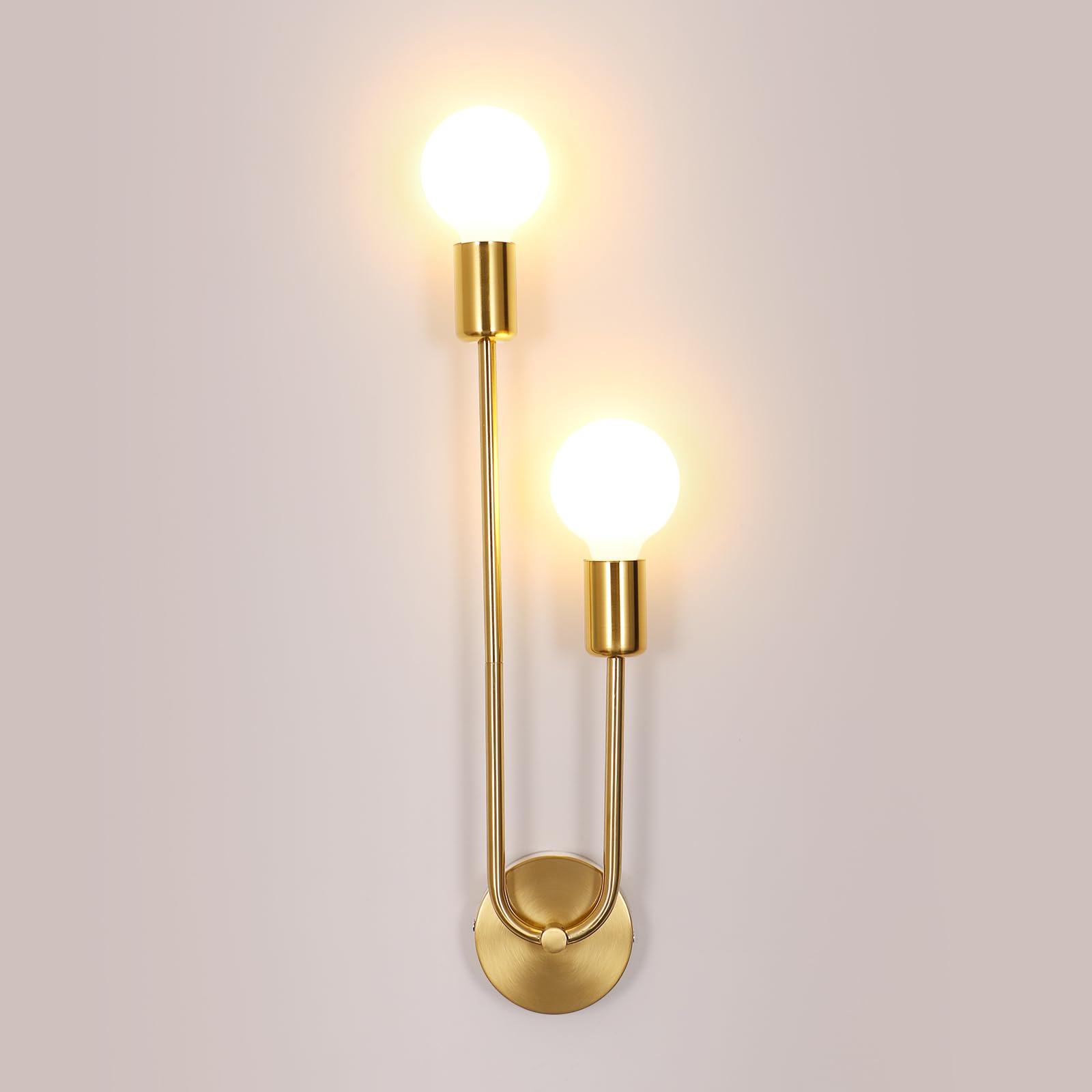 Riserva Apliques de Pared Interior Vintage, Lámpara de Pared Metal Industrial, E27 Luz Pared Moderna 2 Luces para Dormitorio, Sala de Estar, Cocina, Pasillo,Oro