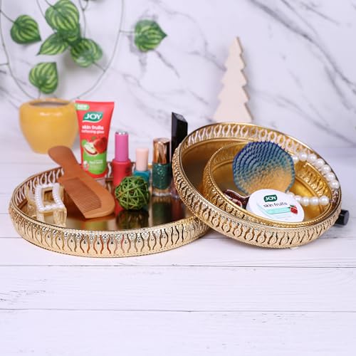 Image of Design Decor Gallery Combo of Round German Golden Plated Tray 6 Inch,8 Inch and 10 Inch, Set for Wedding Gift Home Decor Table Decor Make up organnizer for Present choclates Candy Gift Set