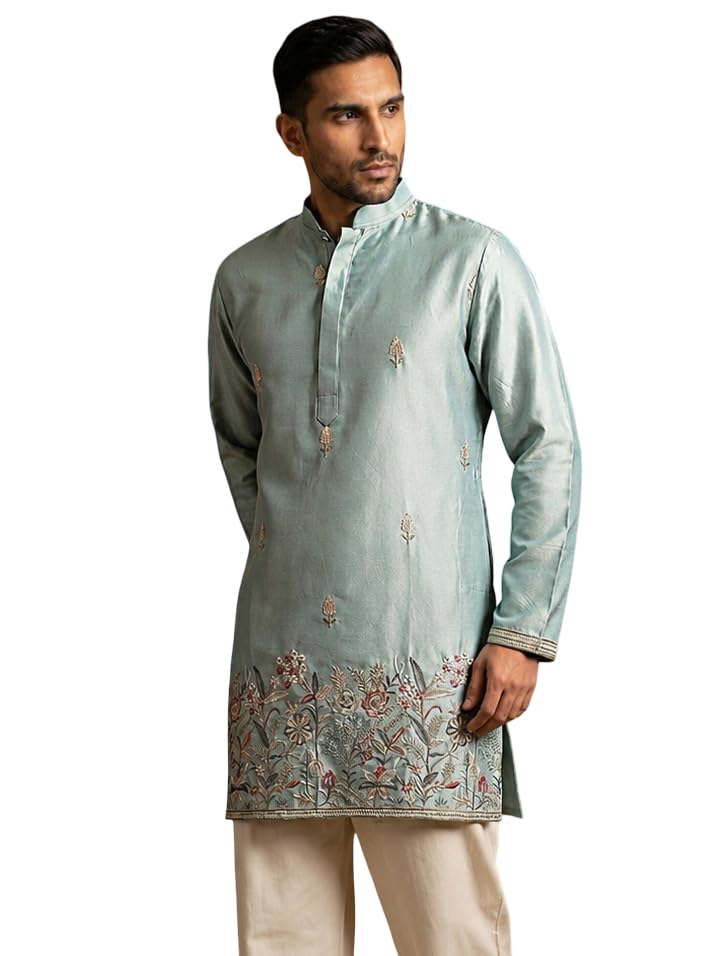 Silk Blend Embroidered Kurta for Men-image-32