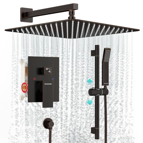 Image of SR SUN RISE 12 Inch Square Shower System with Slide Bar,Oil Rubbed Bronze