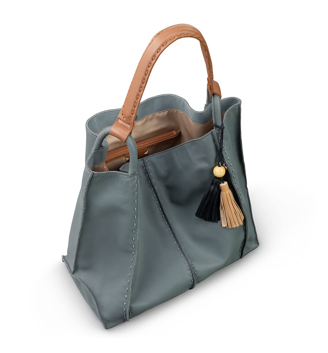 The Sak Los Feliz Large Tote Bag in Leather, Roomy, Unlined Purse with Single Shoulder Strap: Dusty Blue
