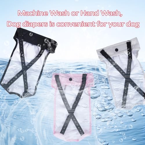 Image of Washable Female Dog Diapers, Reusable Doggies Diapers and Puppies Dogs Heat Panties for Gril & Boy Dogs Periods (Medium (Pack of 3), Gray Pink Purple)