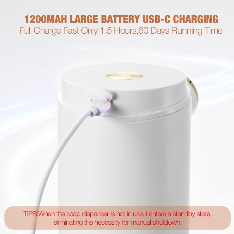 Miniatura 6 de Paquete de 2 dispensadores automáticos de jabón, dispensador eléctrico de jabón líquido sin contacto, sensor de movimiento recargable, dispensador