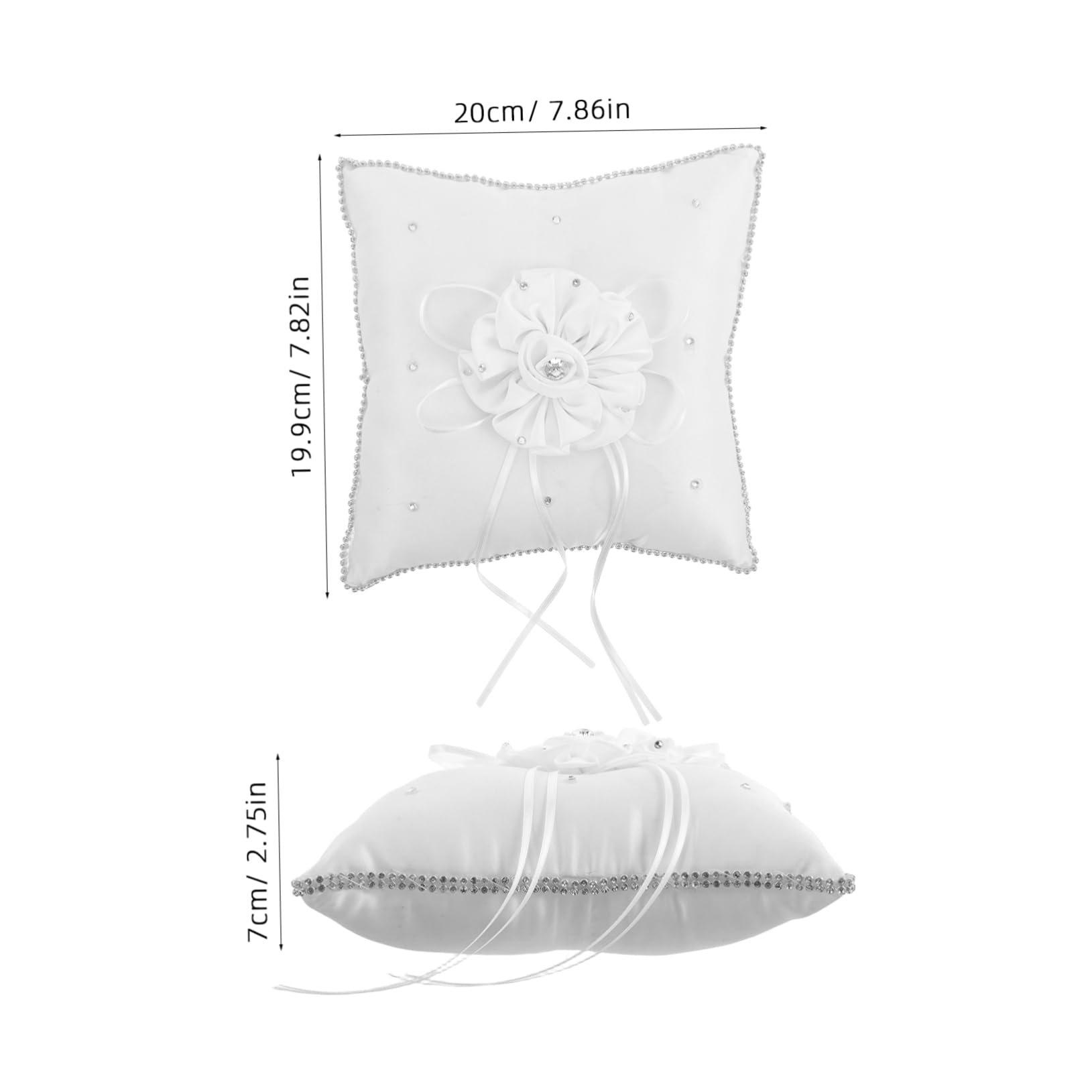 PartyKindom Ring Pillow: White Wedding with Floral for Bridal - Romantic and Elegant Square Cushion for Wedding Ceremony and Engagement Parties