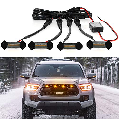 LED Grille Lights Kit Amber Front Grille Lamp 12-24V for Toyota Tacoma TRD PRO Front Grille 2016 2017 2018 2019 (4 Pack, Black Shell Amber Lights)