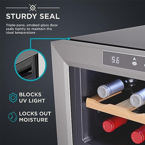 ivation premium stainless steel 8 bottle horizontal thermoelectric wine coolerchiller counter top red amp white wine cellar wdigital temperature freestanding refrigerator quiet operation fridge