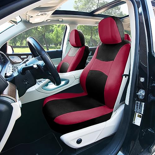Image of FH Group Universal Car Seat Covers Full Set for SUV Truck Sedan Vans | Waterproof All-Purpose Cloth Seat Cover Set Airbag Compatible Washable Split Bench Protector Interior Upgrade - Burgundy